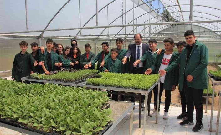 Erzincan’da meslek lisesi öğrencileri okulun bahçesindeki serada fide yetiştiriciliği yaparak
