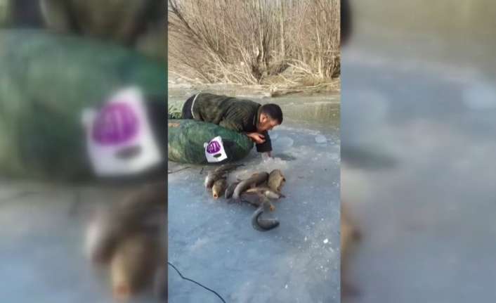 Erzincan’da kış aylarında eksi 20 derecede elle balık avlıyorlar.
