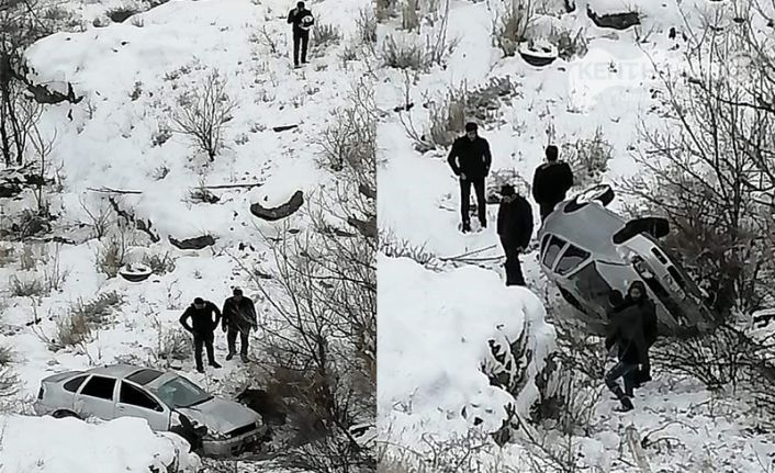 Erzincan’da önceki gün meydana gelen trafik kazasında aracın şarampole devrilmesi