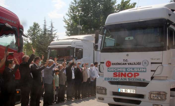 Geçtiğimiz günlerde sel felaketinin yaşandığı Sinop’a Erzincan’dan 5 tır dolusu