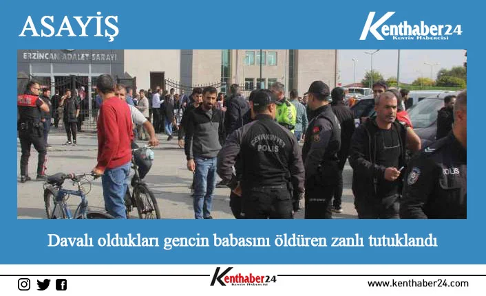Mahkeme çıkışında davalı oldukları gencin babasını öldüren zanlı tutuklandı Erzincan’da dün adliyede görülen duruşma sonrası çıkışta davalı oldukları gencin