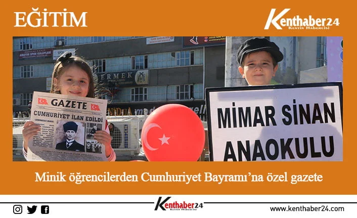 Erzincan’da Cumhuriyet’in kuruluşunun 99’ncu yıl dönümünde minik öğrenciler özel gazete