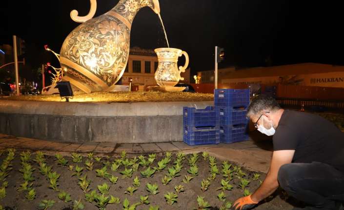 Erzincan’da havaların iyice ısınmasıyla birlikte refüjler mevsimlik çiçeklerle donatılmaya başlandı.