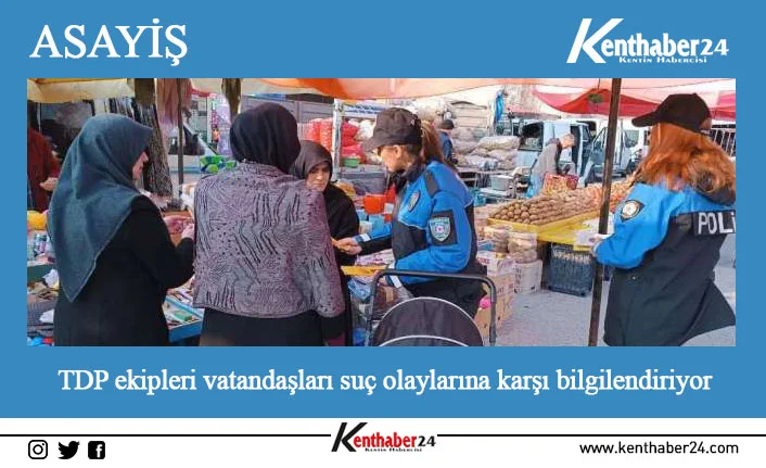 TDP ekipleri vatandaşları suç olaylarına karşı bilgilendiriyor Erzincan’da Toplum Destekli Polislik (TDP) Şube Müdürlüğü ekipleri, halk pazarlarında
