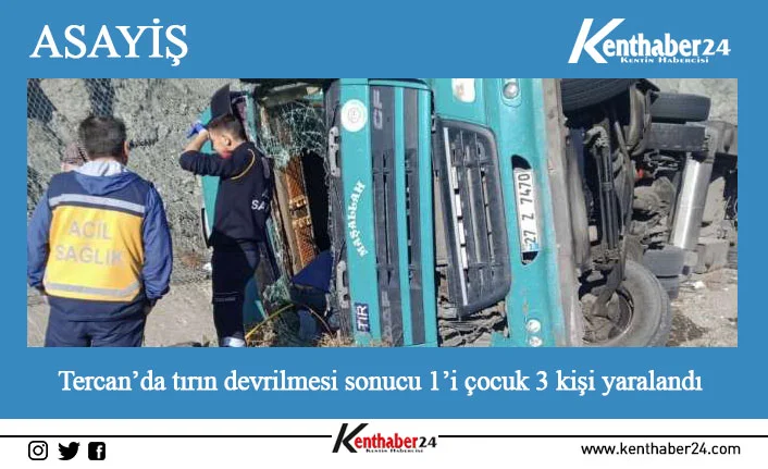Erzincan’ın Tercan ilçesinde meydana gelen trafik kazasında 1’i çocuk 3