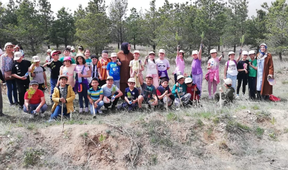 Küçük öğrenciler yeşil Erzincan için ağaç dikti
