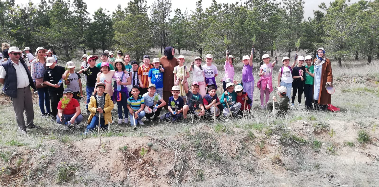 Küçük öğrenciler yeşil Erzincan için ağaç dikti