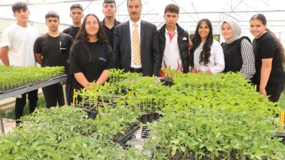 Erzincan’da Tarım meslek lisesi öğrencileri okulun bahçesindeki serada fide yetiştiriciliği