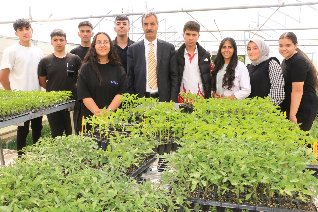 Erzincan’da Tarım meslek lisesi öğrencileri okulun bahçesindeki serada fide yetiştiriciliği