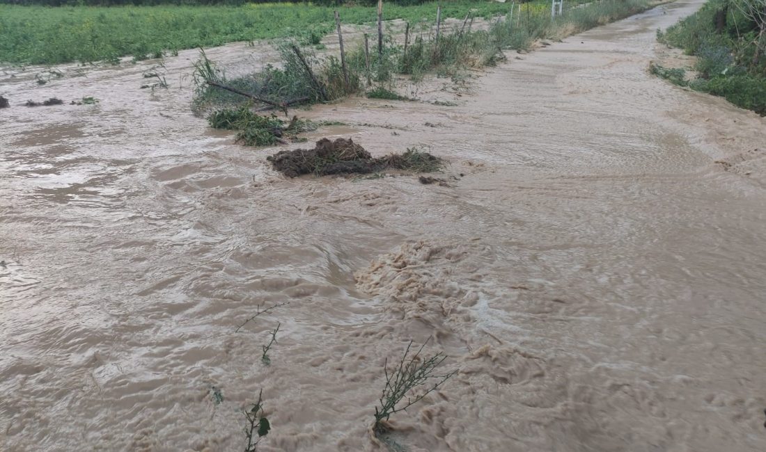 Erzincan’da akşam saatlerinde etkili olan sağanak yağış Çağlayan beldesinde sele