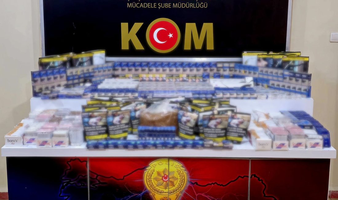 Erzincan’da KOM polisi tarafından yapılan kaçak sigara, tütün ve makaron