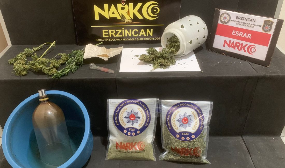 Erzincan İl Emniyet Müdürlüğü Narkotik Suçlarla Mücadele Şube Müdürlüğü ekiplerince