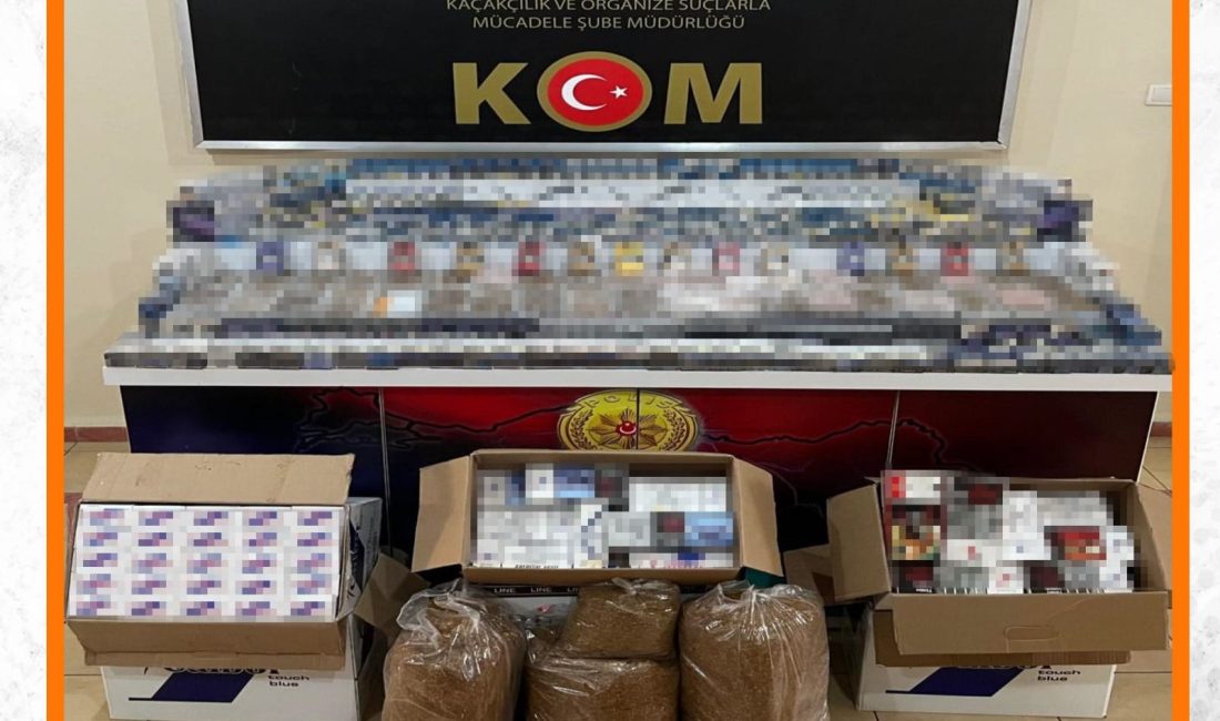 Erzincan’da KOM polisi tarafından yapılan kaçak sigara, tütün ve makaron