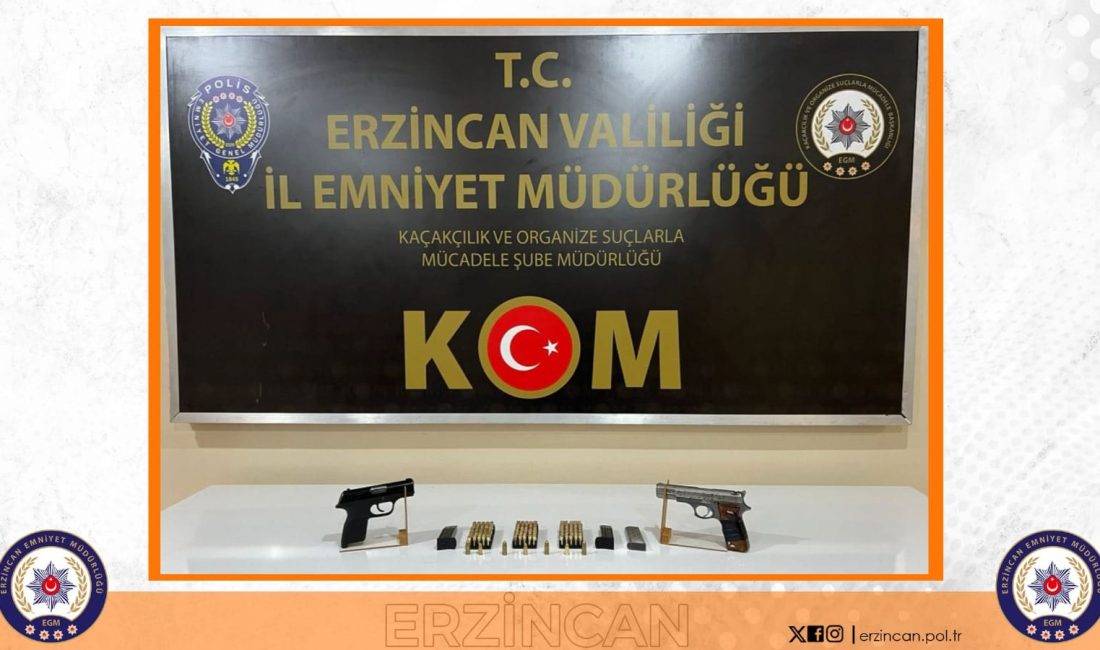 Erzincan polisi gerçekleştirdiği çalışma neticesinde ruhsatsız tabanca ile birlikte fişek