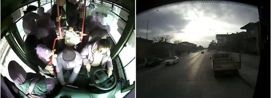 Erzincan’da trafikte öfkelendiği şehir içi yolcu taşımacılığı yapan otobüsün önünü