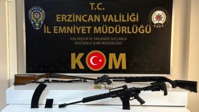 Erzincan polisi değerlendirdiği ihbar neticesinde gerçekleştirdiği operasyonda tüfek, tabanca ile