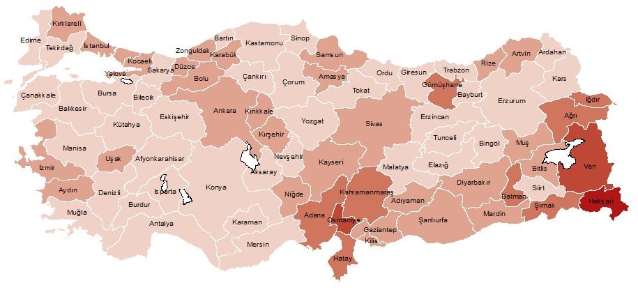 Adrese Dayalı Nüfus Kayıt Sistemi (ADNKS) sonuçlarına göre, Türkiye'de 2008