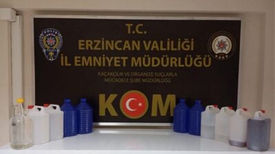 Erzincan Polisi tarafından gerçekleştirilen sahte alkol operasyonu kapsamında sahte alkol