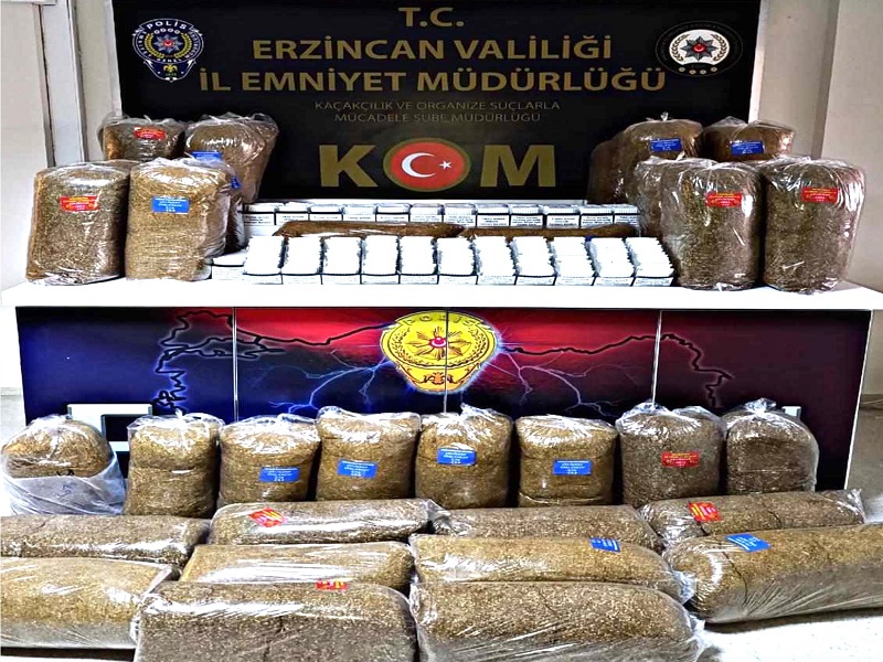 Erzincan polisi tarafından yapılan kaçak sigara, tütün ve makaron operasyonunda,