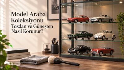 Raf veya vitrinde sergilenen ölçekli otomobillerde uzun vadeli korumanın iki