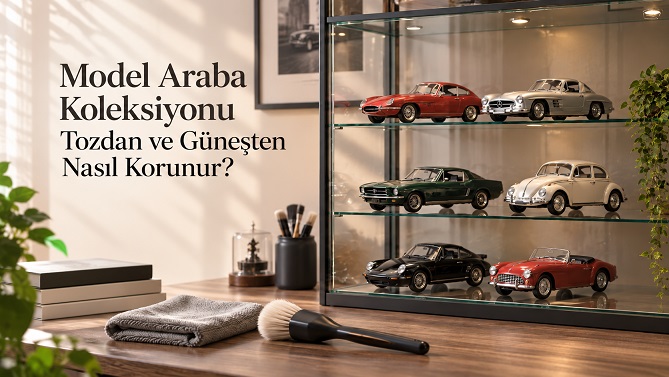 Raf veya vitrinde sergilenen ölçekli otomobillerde uzun vadeli korumanın iki
